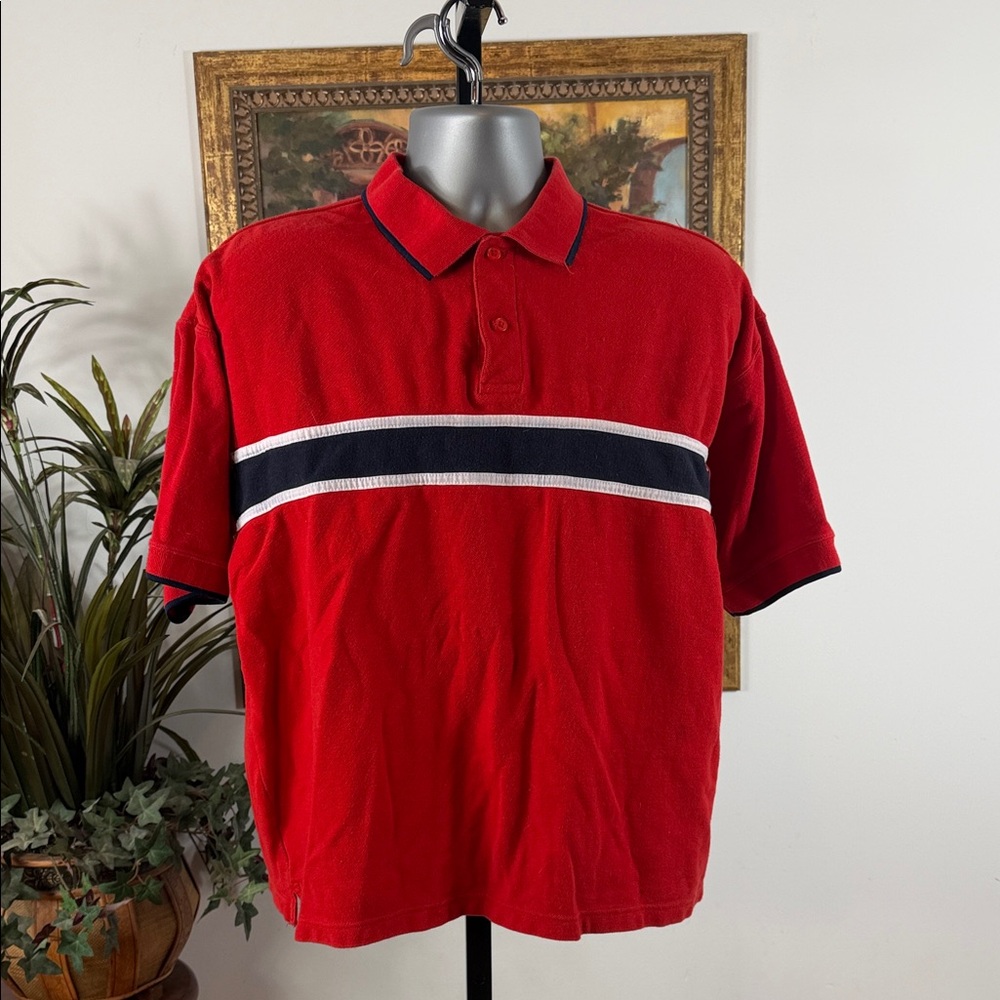 Classic Red Polo Shirt with Black and White Stripe XL Short Sleeve